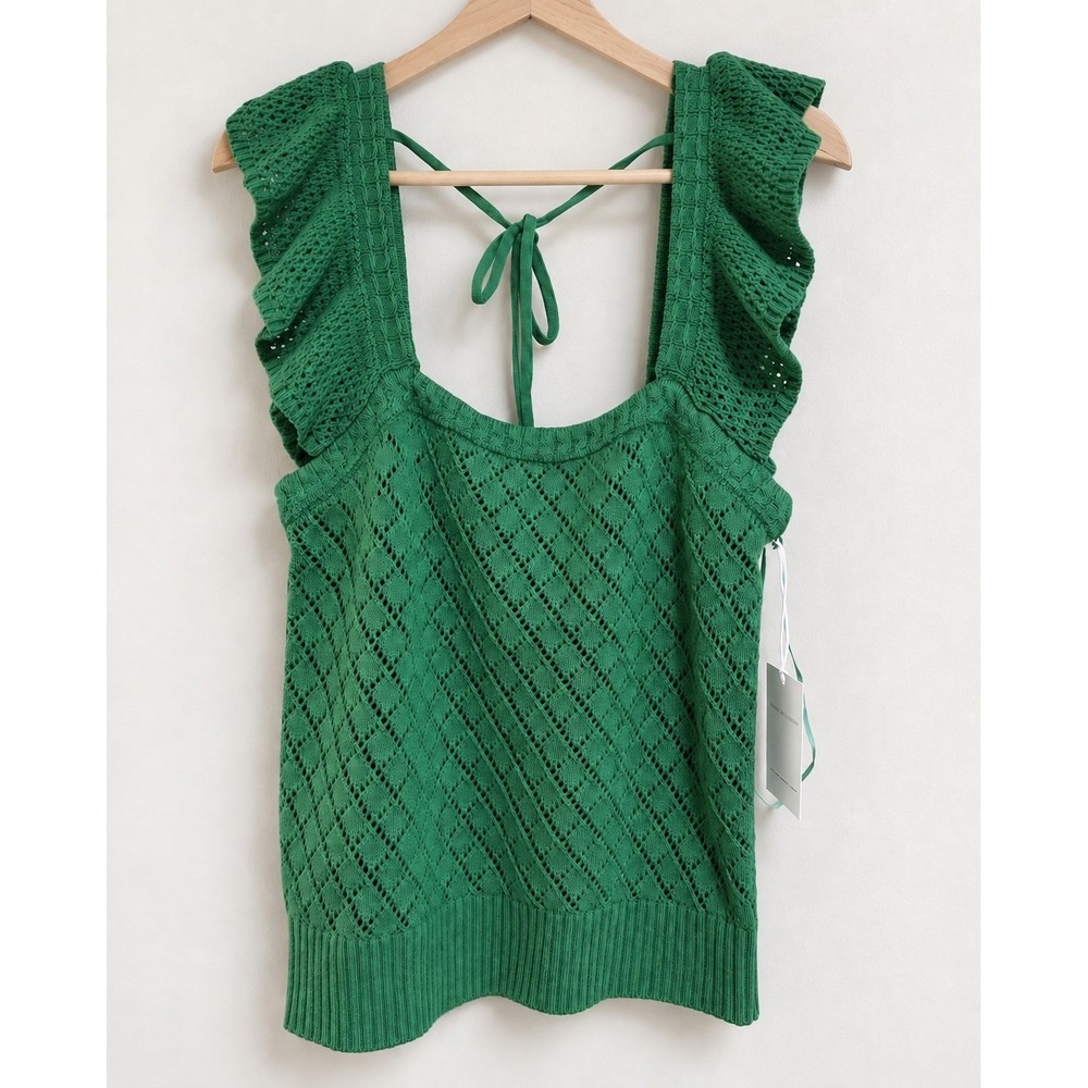 Free Assembly Womens XL Green Cotton Square Neck Flutter Sleeve Sweater Tank